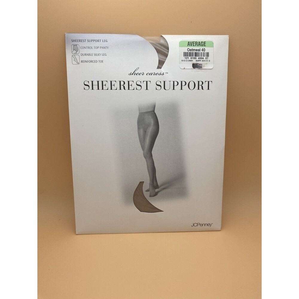 VTG JCPenney Sheer Caress Support Pantyhose Oatmeal Average NOS